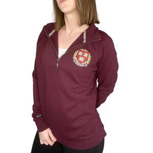 Jansport Harvard Veritas Crest Burgundy Maroon Quarterzip Pullover Sweatshirt L